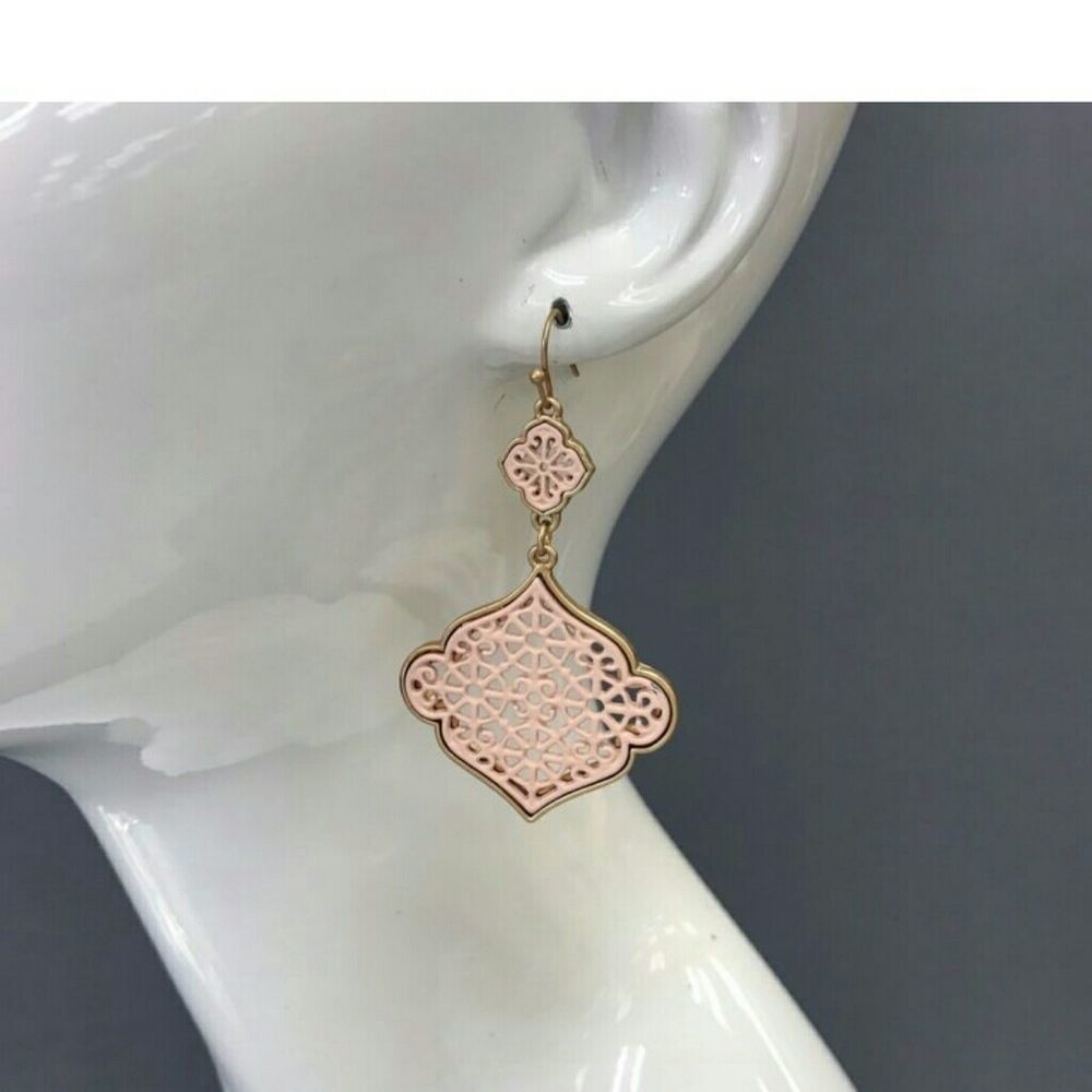 Matte Pink and Gold Drop Earrings